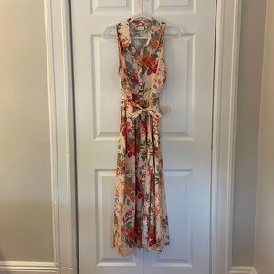 Peach floral Spartina449 a-line dress in sz L